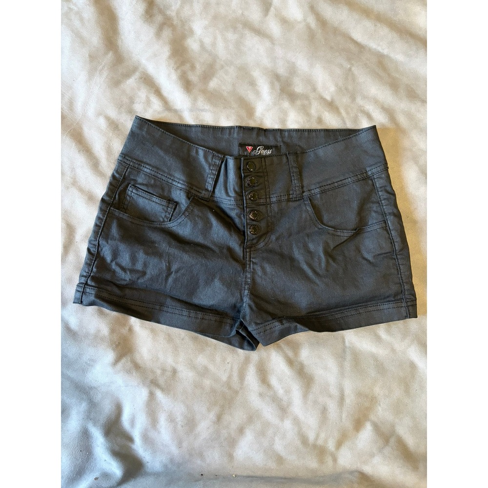 Guess Black Coated Denim High Waisted Button Fly Shorts Size 29 Q32D04D0RS1